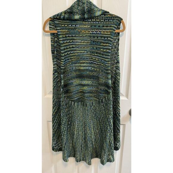 New Directions XL 100% Acrylic Green Yellow Teal Shawl Collar Vest New - Picture 3 of 10